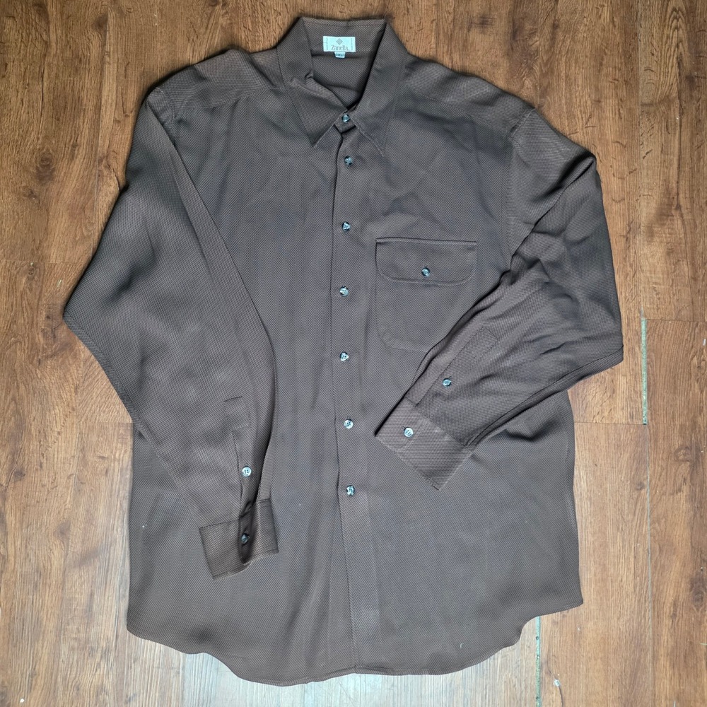 Zanella Mens XL Brown Textured Long Sleeve Button Down Shirt Made in Italy